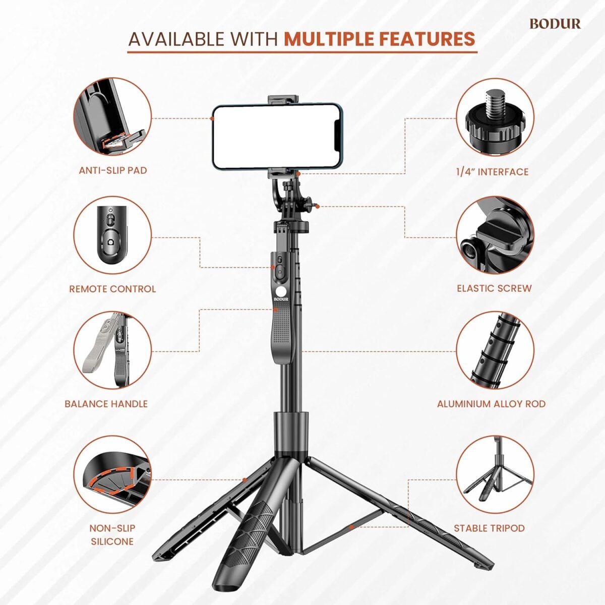 {K-28}Long Video Stand Cum Selfie Stick Tripod with Remote – 360° Rotation Phone Stand with Wireless Remote Con - Image 2