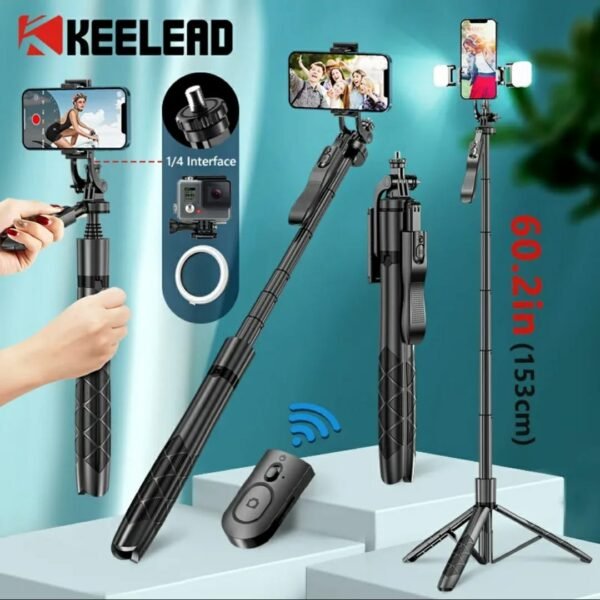 {K-28}Long Video Stand Cum Selfie Stick Tripod with Remote – 360° Rotation Phone Stand with Wireless Remote Con