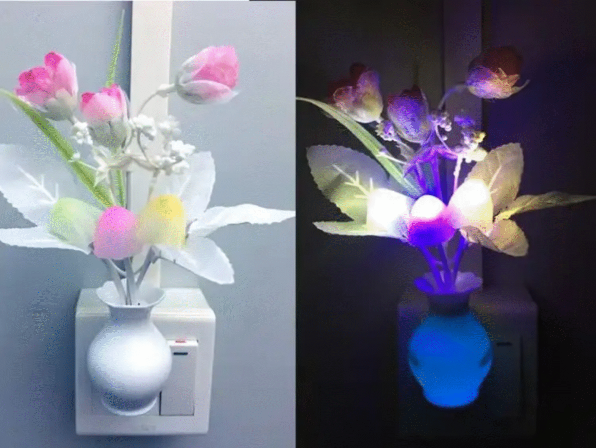 Automatic LED Night Light Flower Vase Lamp with Day-Night Sensor – Decorative Plug-in Wall Light - Image 4