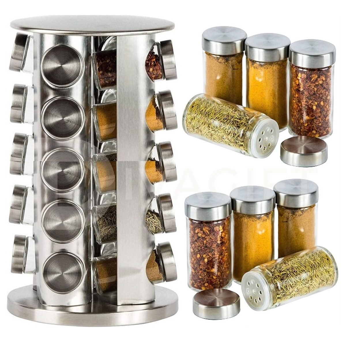 20 Pieces Stainless Steel Rotating Spice Rack - Image 1