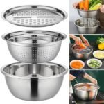 3 In 1 Stainless Steel Drain Basket Vegetable Cutter - Image 2