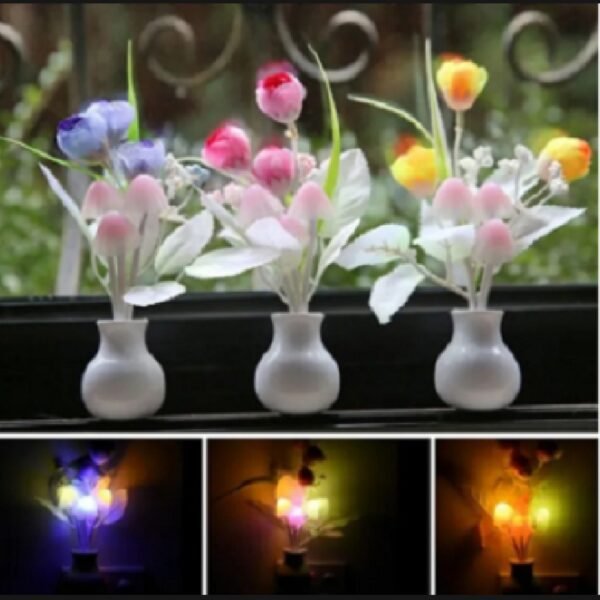 Automatic LED Night Light Flower Vase Lamp with Day-Night Sensor – Decorative Plug-in Wall Light