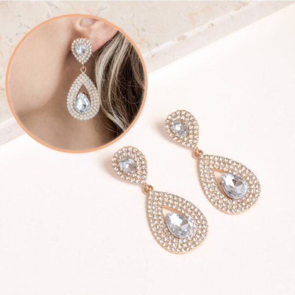 Crystal Double Teardrop Earrings In Gold Colour- Women jewelry